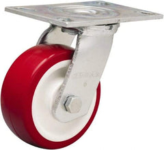 Hamilton - 5" Diam x 2" Wide x 6-1/2" OAH Top Plate Mount Swivel Caster - Polyurethane Mold on Polypropylene, 900 Lb Capacity, Straight Roller Bearing, 4-1/2 x 6-1/4" Plate - USA Tool & Supply