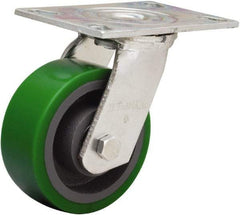 Hamilton - 5" Diam x 2" Wide x 6-1/2" OAH Top Plate Mount Swivel Caster - Polyurethane Mold onto Cast Iron Center, 900 Lb Capacity, Sealed Precision Ball Bearing, 4-1/2 x 6-1/4" Plate - USA Tool & Supply