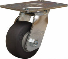 Hamilton - 4" Diam x 2" Wide x 5-5/8" OAH Top Plate Mount Swivel Caster - Rubber Mold on Polyolefin, 300 Lb Capacity, Straight Roller Bearing, 4-1/2 x 6-1/4" Plate - USA Tool & Supply