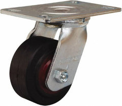Hamilton - 4" Diam x 2" Wide x 5-5/8" OAH Top Plate Mount Swivel Caster - Rubber Mold on Cast Iron, 300 Lb Capacity, Straight Roller Bearing, 4-1/2 x 6-1/4" Plate - USA Tool & Supply