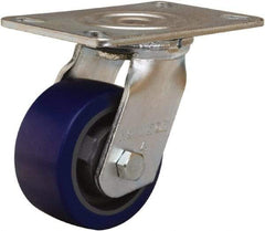 Hamilton - 4" Diam x 2" Wide x 5-5/8" OAH Top Plate Mount Swivel Caster - Polyurethane Mold onto Cast Iron Center, 600 Lb Capacity, Sealed Precision Ball Bearing, 4-1/2 x 6-1/4" Plate - USA Tool & Supply