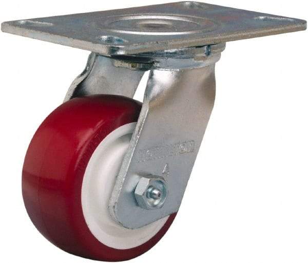 Hamilton - 4" Diam x 2" Wide x 5-5/8" OAH Top Plate Mount Swivel Caster - Polyurethane Mold on Polypropylene, 750 Lb Capacity, Straight Roller Bearing, 4-1/2 x 6-1/4" Plate - USA Tool & Supply