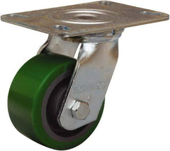 Hamilton - 4" Diam x 2" Wide x 5-5/8" OAH Top Plate Mount Swivel Caster - Polyurethane Mold onto Cast Iron Center, 750 Lb Capacity, Sealed Precision Ball Bearing, 4-1/2 x 6-1/4" Plate - USA Tool & Supply