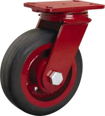Hamilton - 8" Diam x 2-1/2" Wide x 10-1/8" OAH Top Plate Mount Swivel Caster - Rubber Mold on Cast Iron, 670 Lb Capacity, Tapered Roller Bearing, 4-1/2 x 6-1/2" Plate - USA Tool & Supply