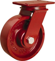 Hamilton - 8" Diam x 2-1/2" Wide x 10-1/4" OAH Top Plate Mount Swivel Caster - Cast Iron, 2,200 Lb Capacity, Tapered Roller Bearing, 4-1/2 x 6-1/2" Plate - USA Tool & Supply