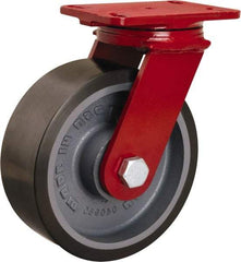 Hamilton - 8" Diam x 3" Wide x 10-1/4" OAH Top Plate Mount Swivel Caster - Polyurethane Mold onto Cast Iron Center, 2,200 Lb Capacity, Tapered Roller Bearing, 4-1/2 x 6-1/2" Plate - USA Tool & Supply