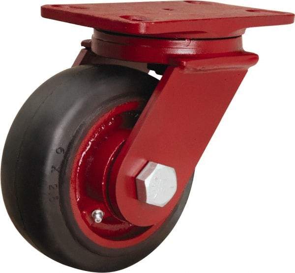 Hamilton - 6" Diam x 2-1/2" Wide x 7-1/2" OAH Top Plate Mount Swivel Caster - Rubber Mold on Cast Iron, 540 Lb Capacity, Straight Roller Bearing, 4-1/2 x 6-1/2" Plate - USA Tool & Supply