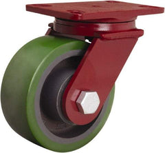 Hamilton - 6" Diam x 2-1/2" Wide x 7-1/2" OAH Top Plate Mount Swivel Caster - Polyurethane Mold onto Cast Iron Center, 1,600 Lb Capacity, Sealed Precision Ball Bearing, 4-1/2 x 6-1/2" Plate - USA Tool & Supply