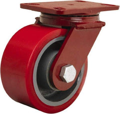 Hamilton - 6" Diam x 3" Wide x 7-1/2" OAH Top Plate Mount Swivel Caster - Polyurethane Mold onto Cast Iron Center, 2,200 Lb Capacity, Tapered Roller Bearing, 4-1/2 x 6-1/2" Plate - USA Tool & Supply