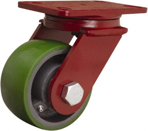 Hamilton - 5" Diam x 2-1/2" Wide x 7" OAH Top Plate Mount Swivel Caster - Polyurethane Mold onto Cast Iron Center, 1,300 Lb Capacity, Straight Roller Bearing, 4-1/2 x 6-1/2" Plate - USA Tool & Supply