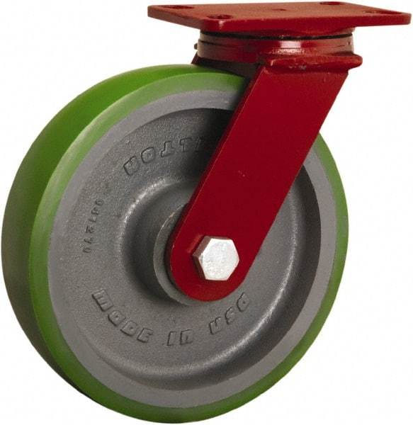 Hamilton - 10" Diam x 2-1/2" Wide x 11-1/2" OAH Top Plate Mount Swivel Caster - Polyurethane Mold onto Cast Iron Center, 2,200 Lb Capacity, Sealed Precision Ball Bearing, 4-1/2 x 6-1/2" Plate - USA Tool & Supply