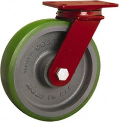 Hamilton - 10" Diam x 2-1/2" Wide x 11-1/2" OAH Top Plate Mount Swivel Caster - Polyurethane Mold onto Cast Iron Center, 2,200 Lb Capacity, Sealed Precision Ball Bearing, 4-1/2 x 6-1/2" Plate - USA Tool & Supply