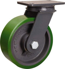 Hamilton - 8" Diam x 3" Wide x 10-1/4" OAH Top Plate Mount Swivel Caster - Polyurethane Mold onto Cast Iron Center, 2,400 Lb Capacity, Tapered Roller Bearing, 4-1/2 x 6-1/2" Plate - USA Tool & Supply