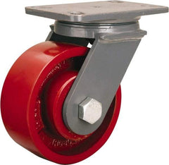 Hamilton - 6" Diam x 2-1/2" Wide x 7-3/4" OAH Top Plate Mount Swivel Caster - Cast Iron, 2,200 Lb Capacity, Straight Roller Bearing, 4-1/2 x 6-1/2" Plate - USA Tool & Supply