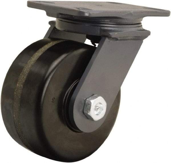 Hamilton - 6" Diam x 3" Wide x 7-3/4" OAH Top Plate Mount Swivel Caster - Phenolic, 2,200 Lb Capacity, Tapered Roller Bearing, 4-1/2 x 6-1/2" Plate - USA Tool & Supply