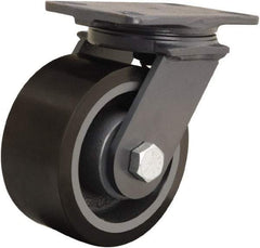 Hamilton - 6" Diam x 3" Wide x 7-3/4" OAH Top Plate Mount Swivel Caster - Polyurethane Mold onto Cast Iron Center, 2,200 Lb Capacity, Sealed Precision Ball Bearing, 4-1/2 x 6-1/2" Plate - USA Tool & Supply