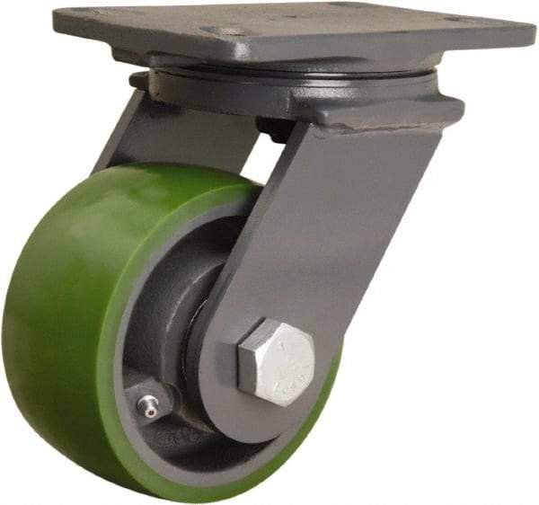 Hamilton - 5" Diam x 2-1/2" Wide x 7-1/4" OAH Top Plate Mount Swivel Caster - Polyurethane Mold onto Cast Iron Center, 1,300 Lb Capacity, Straight Roller Bearing, 4-1/2 x 6-1/2" Plate - USA Tool & Supply