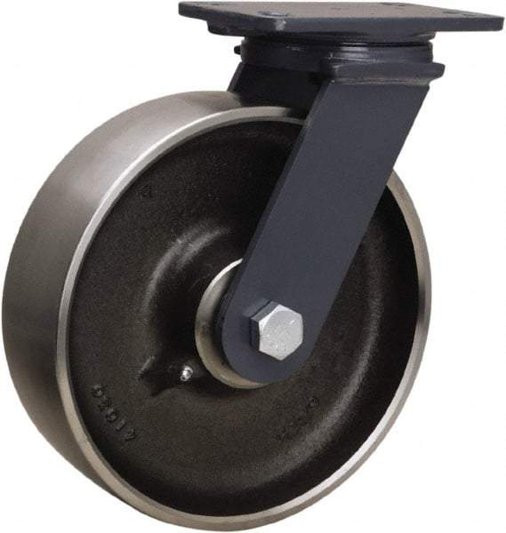 Hamilton - 10" Diam x 3" Wide x 12-1/16" OAH Top Plate Mount Swivel Caster - Forged Steel, 2,400 Lb Capacity, Sealed Precision Ball Bearing, 4-1/2 x 6-1/2" Plate - USA Tool & Supply