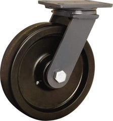 Hamilton - 10" Diam x 2-1/2" Wide x 12-1/16" OAH Top Plate Mount Swivel Caster - Phenolic, 2,400 Lb Capacity, Straight Roller Bearing, 4-1/2 x 6-1/2" Plate - USA Tool & Supply