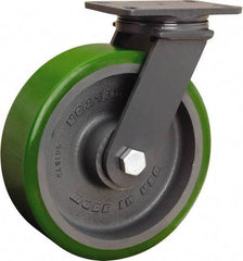 Hamilton - 10" Diam x 3" Wide x 12-1/16" OAH Top Plate Mount Swivel Caster - Polyurethane Mold onto Cast Iron Center, 2,400 Lb Capacity, Sealed Precision Ball Bearing, 4-1/2 x 6-1/2" Plate - USA Tool & Supply