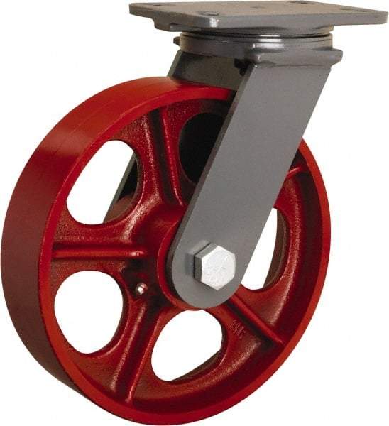 Hamilton - 10" Diam x 2-1/2" Wide x 12-1/16" OAH Top Plate Mount Swivel Caster - Cast Iron, 2,400 Lb Capacity, Tapered Roller Bearing, 4-1/2 x 6-1/2" Plate - USA Tool & Supply