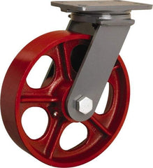 Hamilton - 10" Diam x 2-1/2" Wide x 12-1/16" OAH Top Plate Mount Swivel Caster - Cast Iron, 2,400 Lb Capacity, Straight Roller Bearing, 4-1/2 x 6-1/2" Plate - USA Tool & Supply