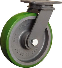 Hamilton - 10" Diam x 2-1/2" Wide x 12-1/16" OAH Top Plate Mount Swivel Caster - Polyurethane Mold onto Cast Iron Center, 2,400 Lb Capacity, Sealed Precision Ball Bearing, 4-1/2 x 6-1/2" Plate - USA Tool & Supply