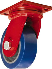 Hamilton - 8" Diam x 3" Wide x 10-1/2" OAH Top Plate Mount Swivel Caster - Polyurethane Mold on Forged Steel, 3,500 Lb Capacity, Tapered Roller Bearing, 6-1/2 x 7-1/2" Plate - USA Tool & Supply
