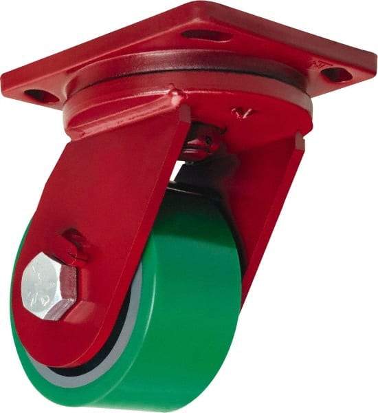 Hamilton - 6" Diam x 3" Wide x 8-1/2" OAH Top Plate Mount Swivel Caster - Polyurethane Mold onto Cast Iron Center, 2,200 Lb Capacity, Sealed Precision Ball Bearing, 6-1/2 x 7-1/2" Plate - USA Tool & Supply