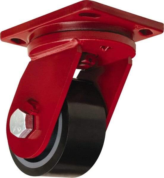 Hamilton - 6" Diam x 3" Wide x 8-1/2" OAH Top Plate Mount Swivel Caster - Polyurethane Mold onto Cast Iron Center, 2,860 Lb Capacity, Sealed Precision Ball Bearing, 6-1/2 x 7-1/2" Plate - USA Tool & Supply