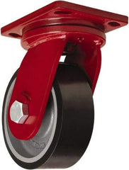 Hamilton - 10" Diam x 3" Wide x 12-1/2" OAH Top Plate Mount Swivel Caster - Polyurethane Mold onto Cast Iron Center, 3,900 Lb Capacity, Tapered Roller Bearing, 6-1/2 x 7-1/2" Plate - USA Tool & Supply