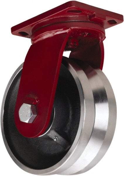 Hamilton - 10" Diam x 4" Wide, Iron Swivel Caster - 7,500 Lb Capacity, Top Plate Mount, 6-1/2" x 7-1/2" Plate, Straight Roller Bearing - USA Tool & Supply