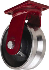 Hamilton - 10" Diam x 4" Wide, Iron Swivel Caster - 7,500 Lb Capacity, Top Plate Mount, 6-1/2" x 7-1/2" Plate, Tapered Roller Bearing - USA Tool & Supply