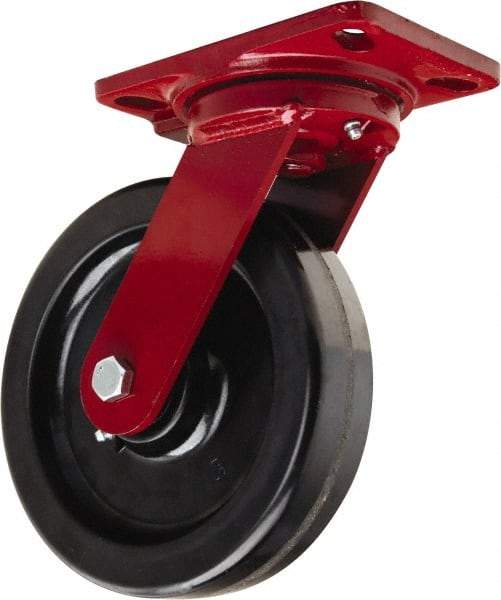 Hamilton - 8" Diam x 2" Wide x 9-3/4" OAH Top Plate Mount Swivel Caster - Phenolic, 1,400 Lb Capacity, Straight Roller Bearing, 4-1/2 x 6-1/2" Plate - USA Tool & Supply