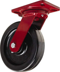 Hamilton - 8" Diam x 2" Wide x 9-3/4" OAH Top Plate Mount Swivel Caster - Phenolic, 1,400 Lb Capacity, Straight Roller Bearing, 4-1/2 x 6-1/2" Plate - USA Tool & Supply
