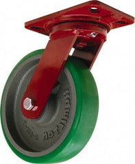Hamilton - 8" Diam x 2" Wide x 9-3/4" OAH Top Plate Mount Swivel Caster - Polyurethane Mold onto Cast Iron Center, 1,500 Lb Capacity, Tapered Roller Bearing, 4-1/2 x 6-1/2" Plate - USA Tool & Supply
