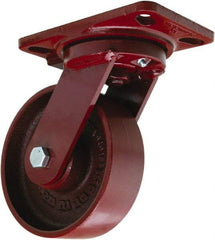 Hamilton - 6" Diam x 2" Wide x 7-3/4" OAH Top Plate Mount Swivel Caster - Cast Iron, 1,400 Lb Capacity, Sealed Precision Ball Bearing, 4-1/2 x 6-1/2" Plate - USA Tool & Supply