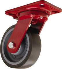 Hamilton - 6" Diam x 2" Wide x 7-3/4" OAH Top Plate Mount Swivel Caster - Polyurethane Mold onto Cast Iron Center, 1,560 Lb Capacity, Tapered Roller Bearing, 4-1/2 x 6-1/2" Plate - USA Tool & Supply