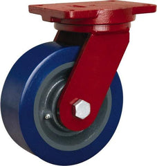 Hamilton - 8" Diam x 3" Wide x 10-1/2" OAH Top Plate Mount Swivel Caster - Polyurethane Mold on Forged Steel, 3,500 Lb Capacity, Tapered Roller Bearing, 6-1/8 x 7-1/2" Plate - USA Tool & Supply