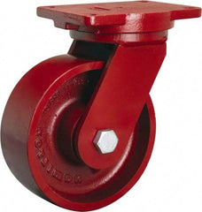Hamilton - 8" Diam x 3" Wide x 10-1/2" OAH Top Plate Mount Swivel Caster - Cast Iron, 2,600 Lb Capacity, Sealed Precision Ball Bearing, 6-1/8 x 7-1/2" Plate - USA Tool & Supply