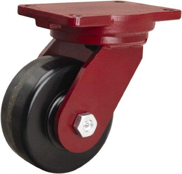 Hamilton - 6" Diam x 2-1/2" Wide x 8-1/2" OAH Top Plate Mount Swivel Caster - Phenolic, 1,800 Lb Capacity, Tapered Roller Bearing, 6-1/8 x 7-1/2" Plate - USA Tool & Supply