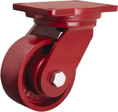 Hamilton - 6" Diam x 2-1/2" Wide x 8-1/2" OAH Top Plate Mount Swivel Caster - Cast Iron, 2,200 Lb Capacity, Tapered Roller Bearing, 6-1/8 x 7-1/2" Plate - USA Tool & Supply