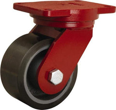 Hamilton - 6" Diam x 3" Wide x 8-1/2" OAH Top Plate Mount Swivel Caster - Polyurethane Mold onto Cast Iron Center, 2,860 Lb Capacity, Tapered Roller Bearing, 6-1/8 x 7-1/2" Plate - USA Tool & Supply