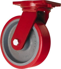 Hamilton - 10" Diam x 3" Wide x 12-1/2" OAH Top Plate Mount Swivel Caster - Polyurethane Mold on Forged Steel, 3,600 Lb Capacity, Sealed Precision Ball Bearing, 6-1/8 x 7-1/2" Plate - USA Tool & Supply