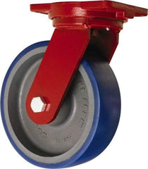 Hamilton - 10" Diam x 3" Wide x 12-1/2" OAH Top Plate Mount Swivel Caster - Polyurethane Mold onto Cast Iron Center, 2,400 Lb Capacity, Precision Tapered Roller Bearing, 6-1/8 x 7-1/2" Plate - USA Tool & Supply