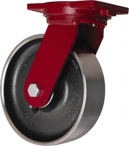 Hamilton - 10" Diam x 3" Wide x 12-1/2" OAH Top Plate Mount Swivel Caster - Forged Steel, 4,000 Lb Capacity, Sealed Precision Ball Bearing, 6-1/8 x 7-1/2" Plate - USA Tool & Supply