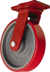 Hamilton - 12" Diam x 3" Wide x 14-1/2" OAH Top Plate Mount Swivel Caster - Polyurethane Mold on Forged Steel, 4,200 Lb Capacity, Sealed Precision Ball Bearing, 6-1/8 x 7-1/2" Plate - USA Tool & Supply