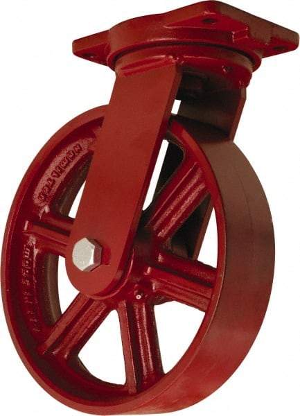 Hamilton - 12" Diam x 3" Wide x 14-1/2" OAH Top Plate Mount Swivel Caster - Cast Iron, 2,500 Lb Capacity, Tapered Roller Bearing, 6-1/8 x 7-1/2" Plate - USA Tool & Supply