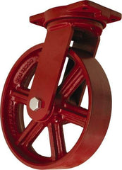Hamilton - 12" Diam x 3" Wide x 14-1/2" OAH Top Plate Mount Swivel Caster - Cast Iron, 2,500 Lb Capacity, Straight Roller Bearing, 6-1/8 x 7-1/2" Plate - USA Tool & Supply