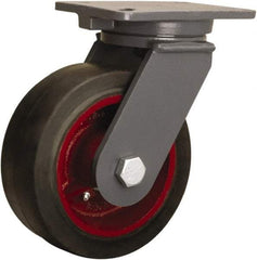 Hamilton - 8" Diam x 3" Wide x 10-1/2" OAH Top Plate Mount Swivel Caster - Rubber Mold on Cast Iron, 840 Lb Capacity, Precision Tapered Roller Bearing, 5-1/4 x 7-1/4" Plate - USA Tool & Supply
